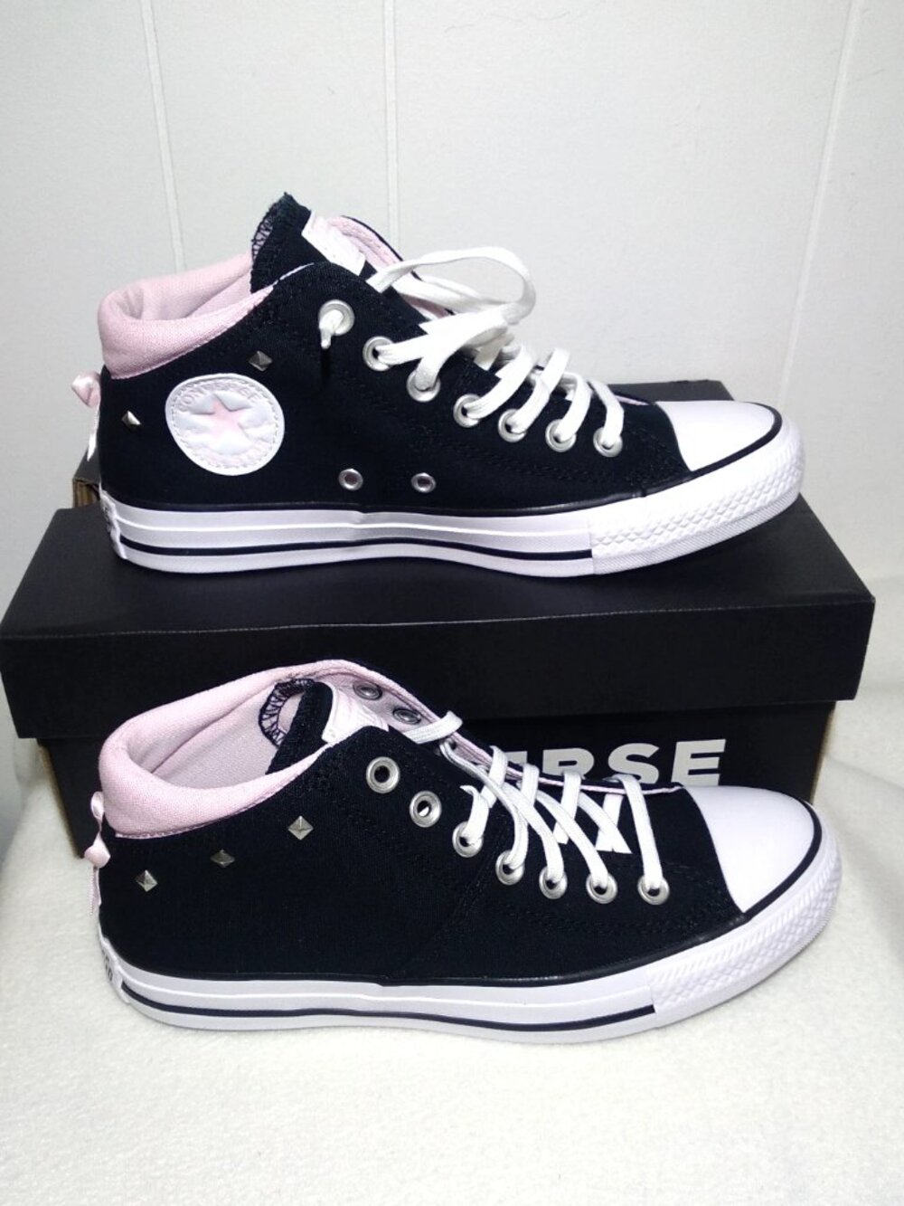 Converse Womens Sz 8 Chuck Taylor Kadın Siyah Sneaker Black Pink Bow Metal Studs